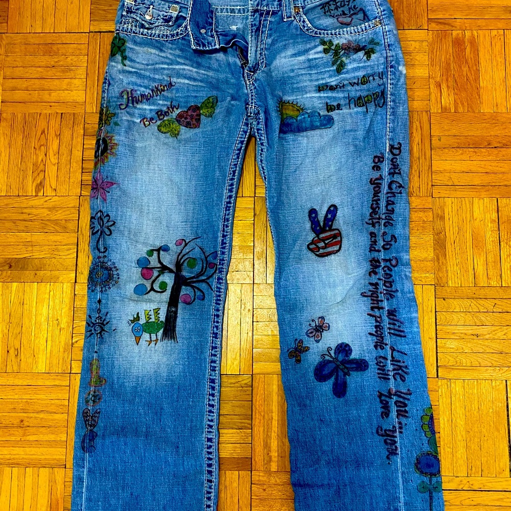 True Religion 34” up-cycled unisex jeans